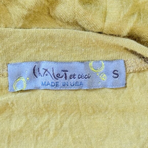 CHALET ET CECI Women Mustard Tunic Top Asymmetrical Hem Lagenlook Crinkle S NWOT - Picture 6 of 16